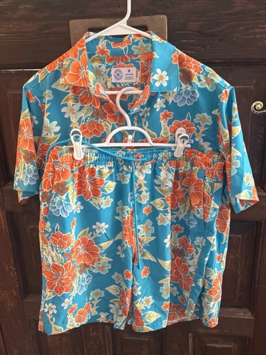Hurley Other - Mens Hurley Floral Two-Piece Shirt & Shorts Set - Turquoise & Orange
